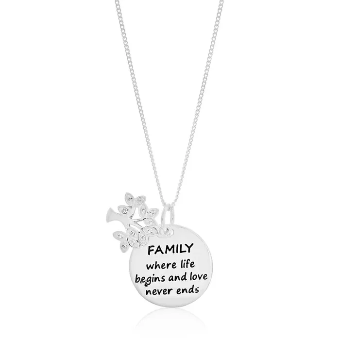 Sterling Silver Cubic Zirconia Tree Of Life & Round Disc Pendant