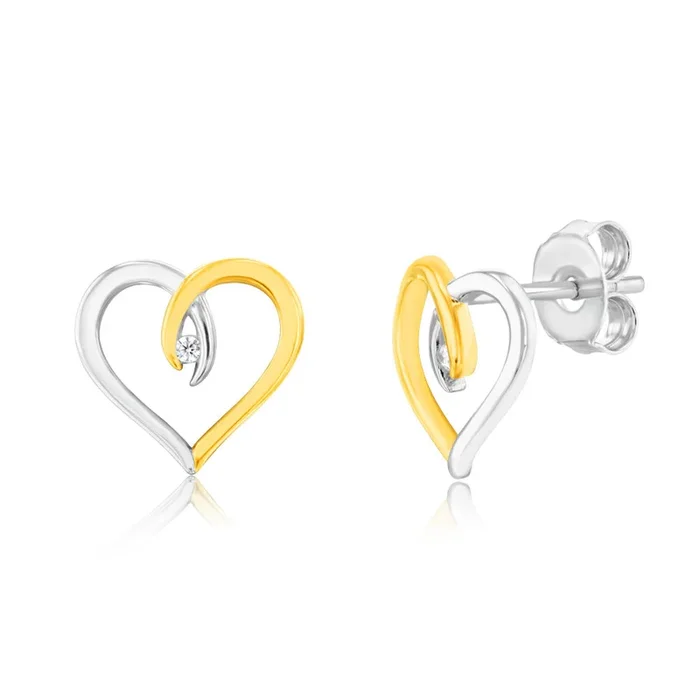 Sterling Silver Cubic Zirconia Two Tone Fancy Heart Pendant