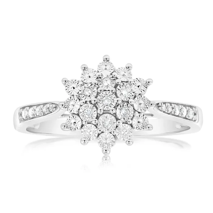 Sterling Silver Diamond Cluster Ring