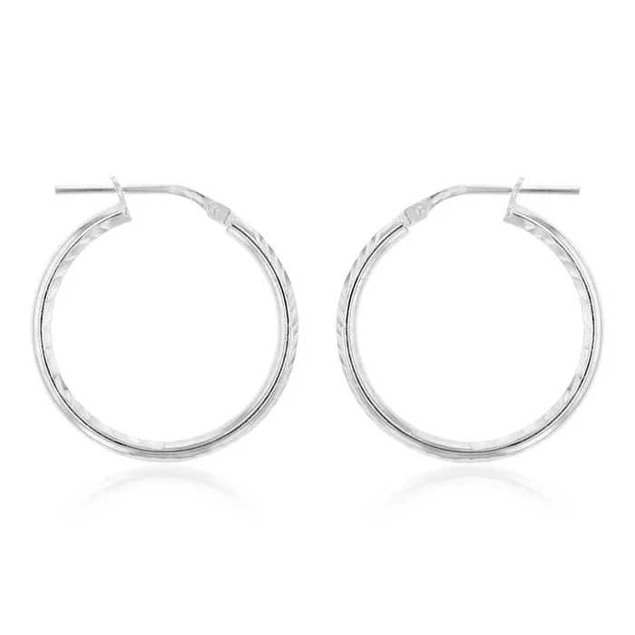Sterling Silver Diamond Cut 20mm Hoop Earrings