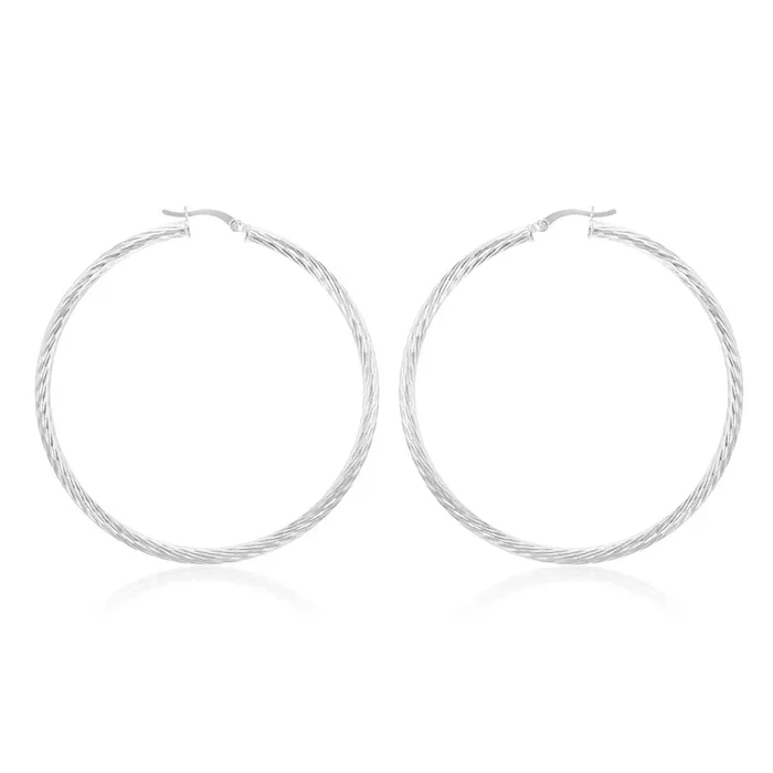 Sterling Silver Diamond Cut 60mm Hoop Earrings