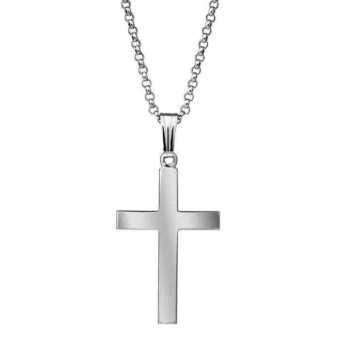 Sterling Silver Domed Cross Pendant Necklace