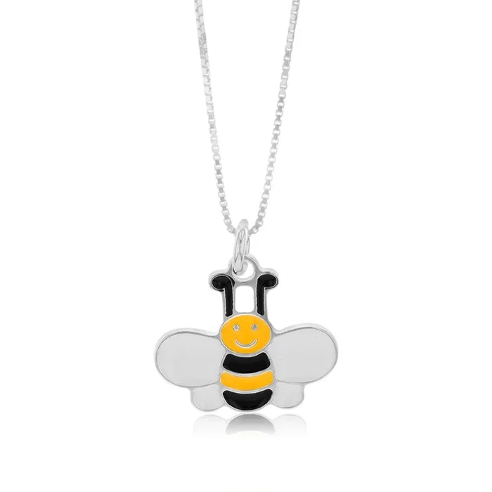 Sterling Silver Enamel Honeybee Pendant on 45cm Chain