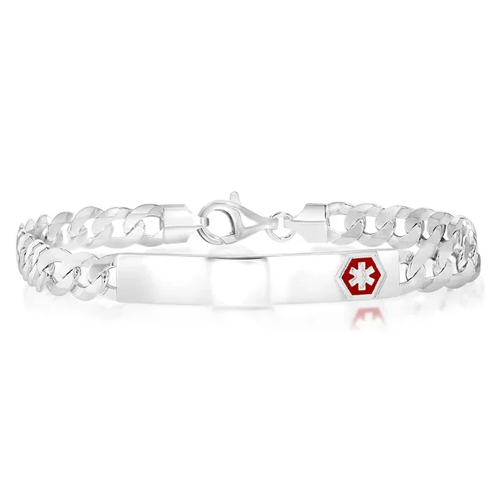 Sterling Silver Flat Curb 160 Gauge Fancy ID 19.5cm Bracelet