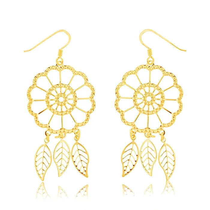 Sterling Silver Gold Plated Dream Catcher Drop Earrings