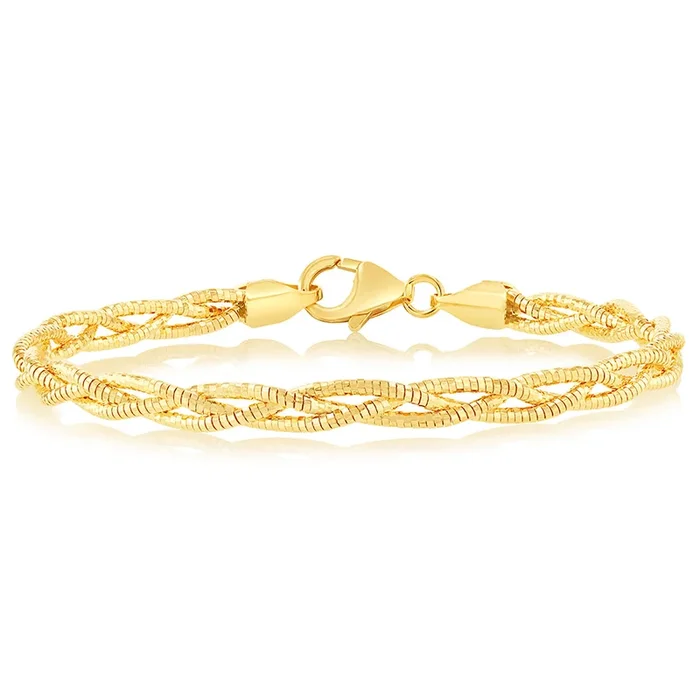 Sterling Silver Gold Plated Fancy Braided 19cm Bracelet