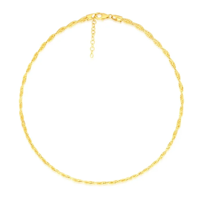 Sterling Silver Gold Plated Fancy Braided 42+3cm Chain