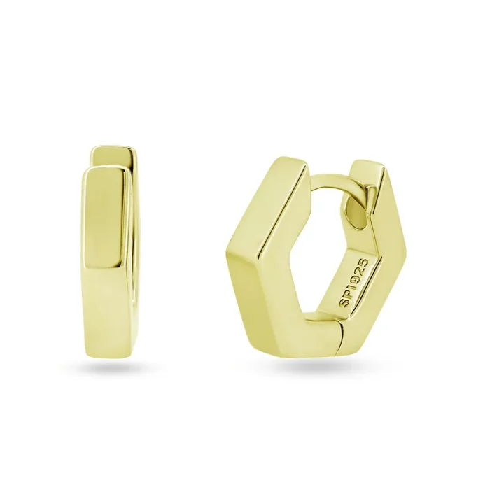 Sterling Silver Gold Plated Hexagon Huggie Hoop Earring 11.7mm – STE01358GP