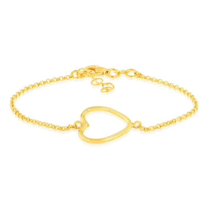 Sterling Silver Gold Plated Open Heart 19cm Bracelet