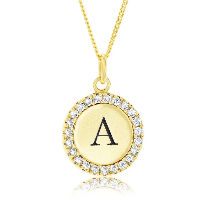 Sterling Silver Gold Plated Round Initial “A” Pendant On 45cm Chain