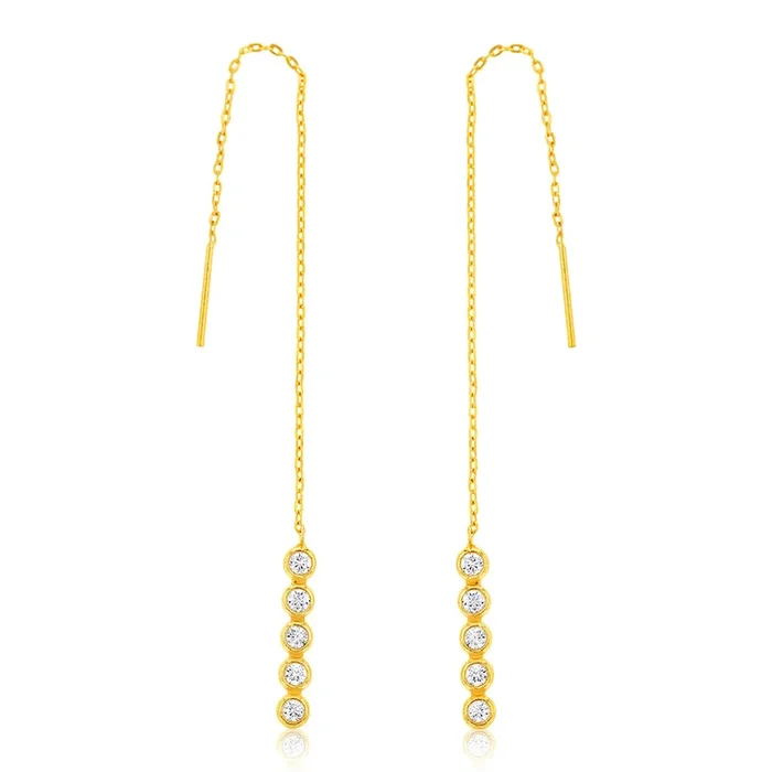 Sterling Silver Gold Plated Tiny Flowers Threader Earrings