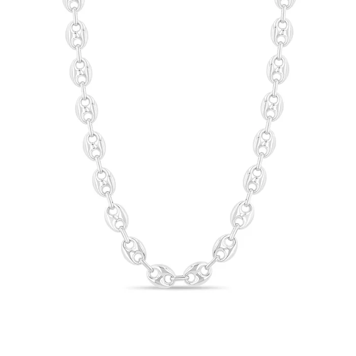 Sterling Silver Large Puffed Mariner Chain Necklace