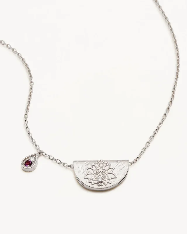 Sterling Silver Lotus Birthstone Necklace – February – Amethyst