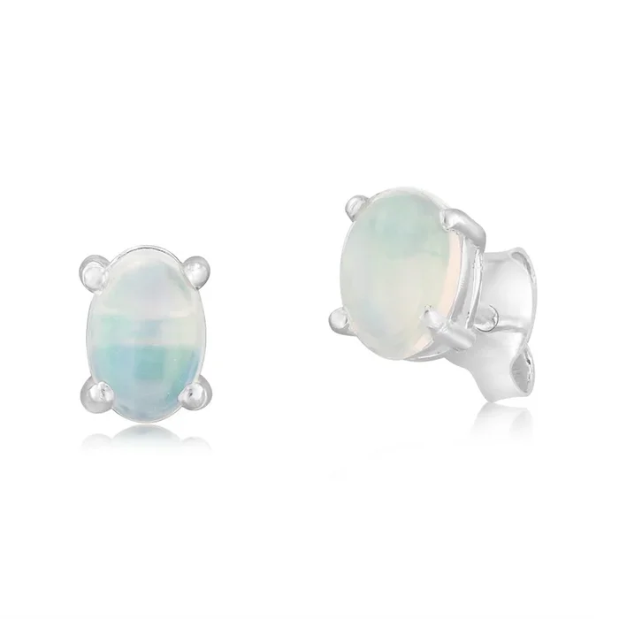 Sterling Silver Natural Opal Oval 4x6mm Stud Earrings