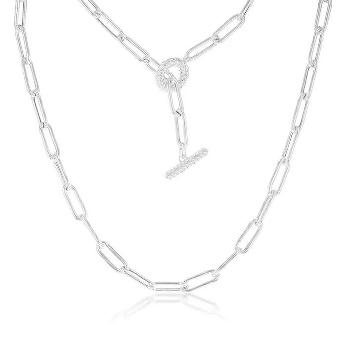 Sterling Silver Paperclip With T Bar Clasp 45cm Chain