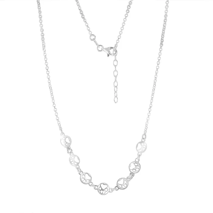 Sterling Silver Paw Mark Discs On 45cm Chain