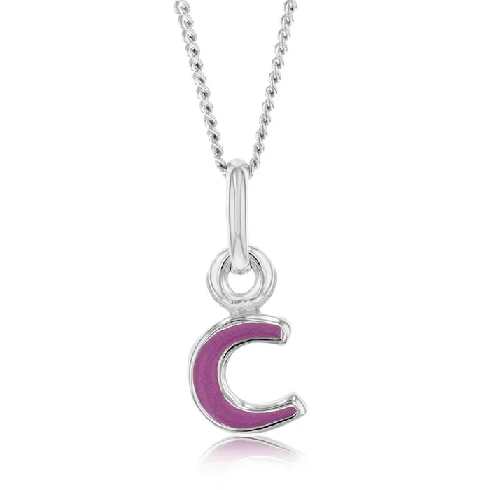 Sterling Silver Pink Enamel Initial “C” Pendant