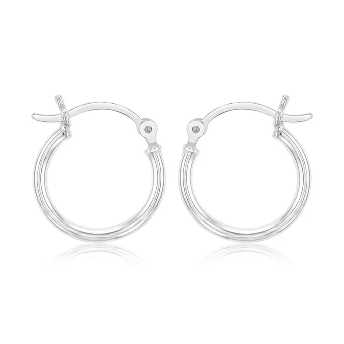 Sterling Silver Plain Round 15mm Hoop Earrings