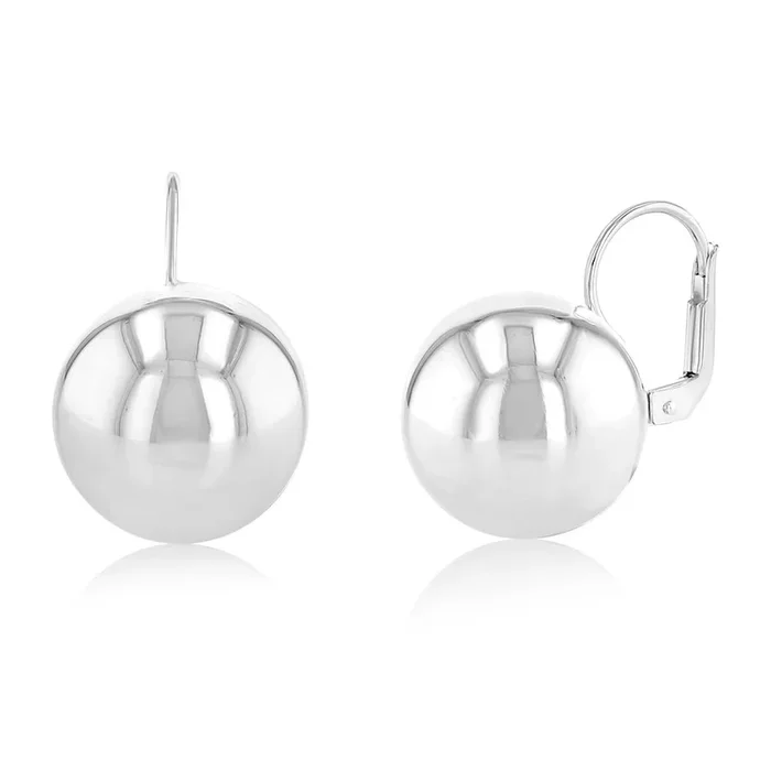 Sterling Silver Polished 16mm Ball Leverback Earrings