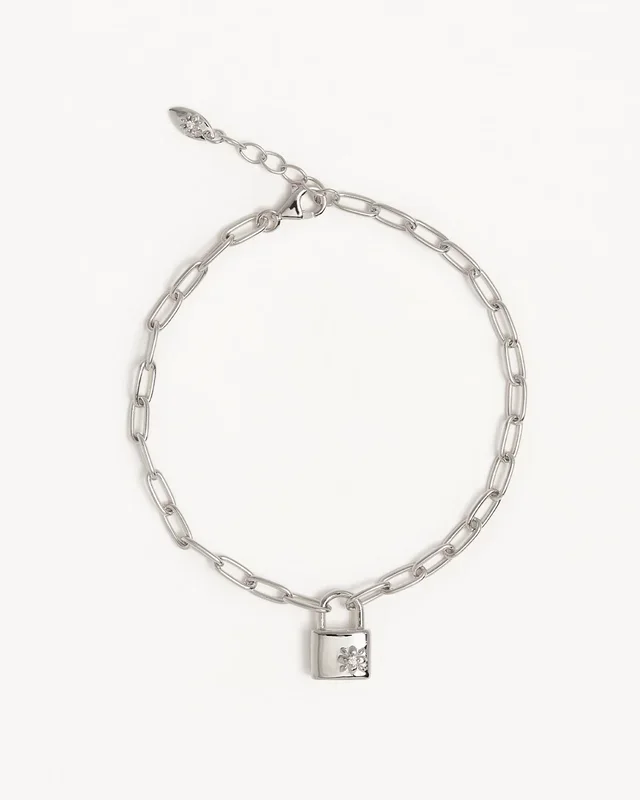 Sterling Silver Promise of Us Lotus Padlock Bracelet