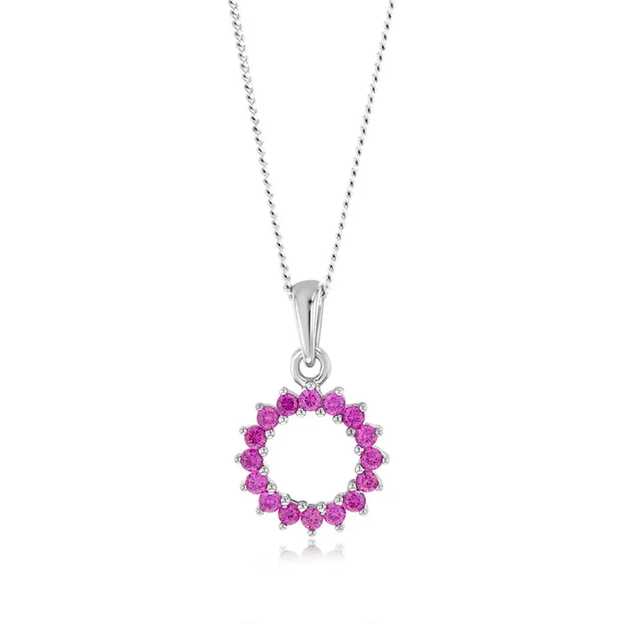 Sterling Silver Red Created Spinel Circle Of Life Pendnt