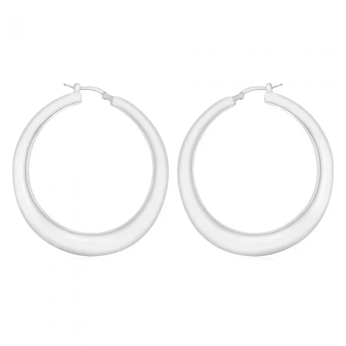 Sterling Silver Rhodium Plated 50mm Graduated Creole Earrings