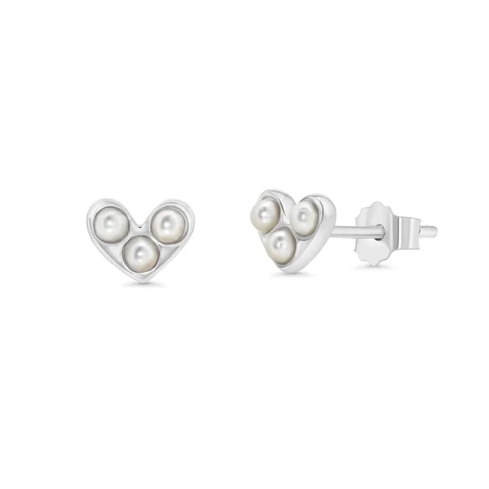 Sterling Silver Rhodium Plated 6.5mm x 4.9mm Heart Synthetic Pearl Stud Earring – STE01396