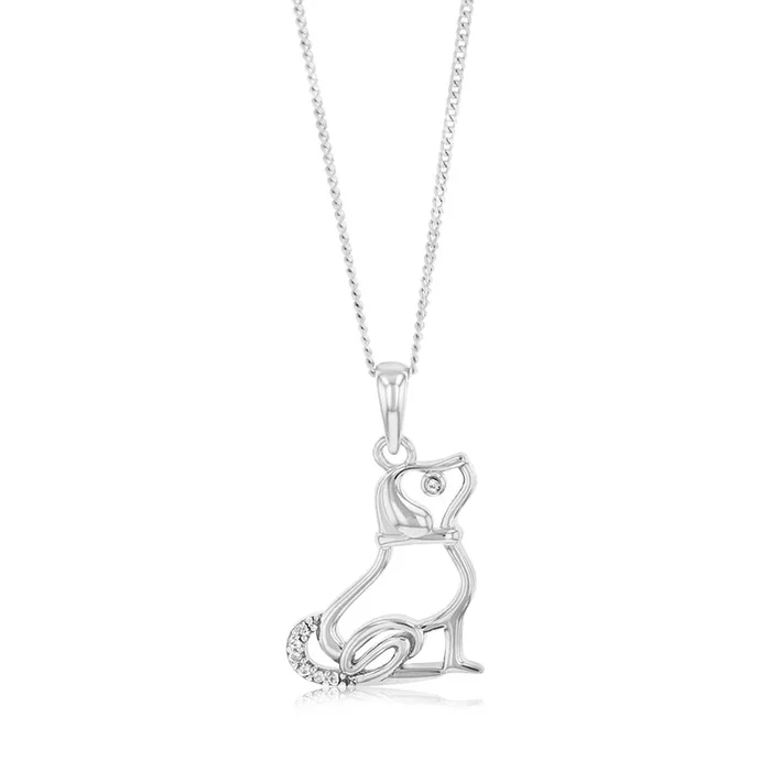 Sterling Silver Rhodium Plated Cubic Zirconia Dog Pendant (Chain not included)