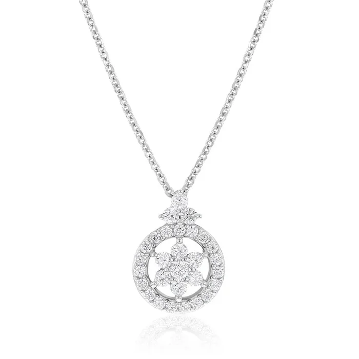 Sterling Silver Rhodium Plated Cubic Zirconia Flower Pendant On 40+5cm Chain