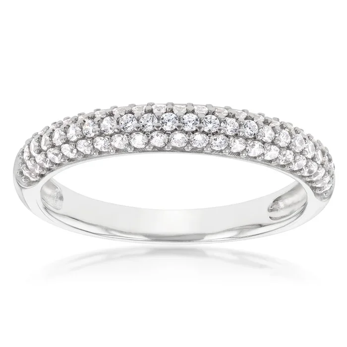 Sterling Silver Rhodium Plated Cubic Zirconia Pattern On Fancy Ring