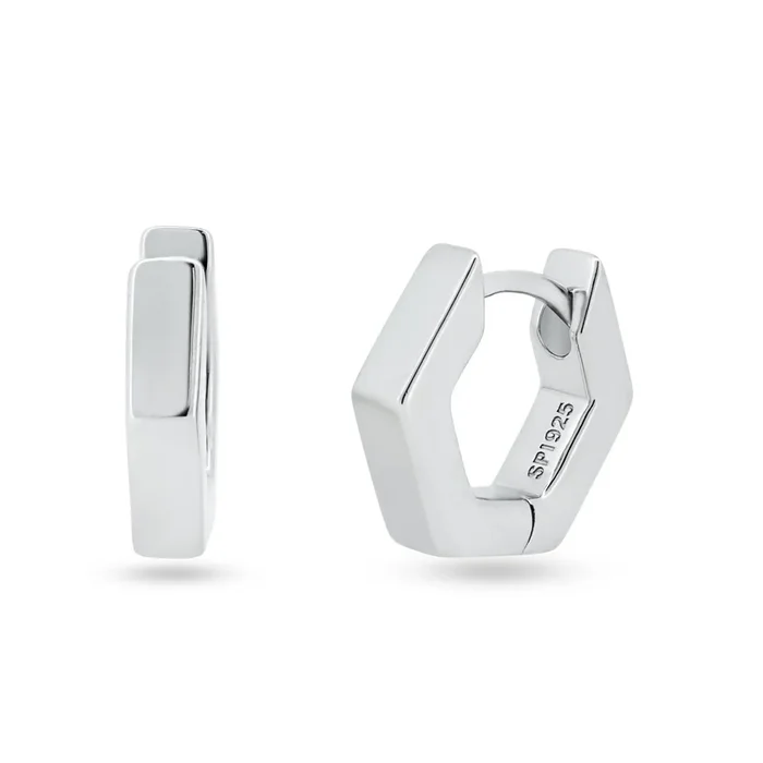 Sterling Silver Rhodium Plated Hexagon Huggie Hoop Earring 11.7mm – STE01358RH