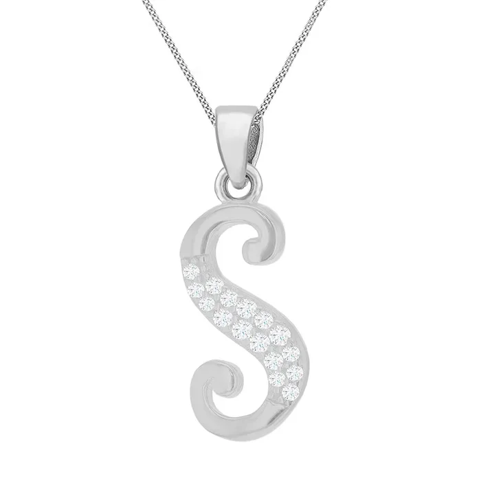 Sterling Silver Rhodium Plated Script “S” Initial Pendant
