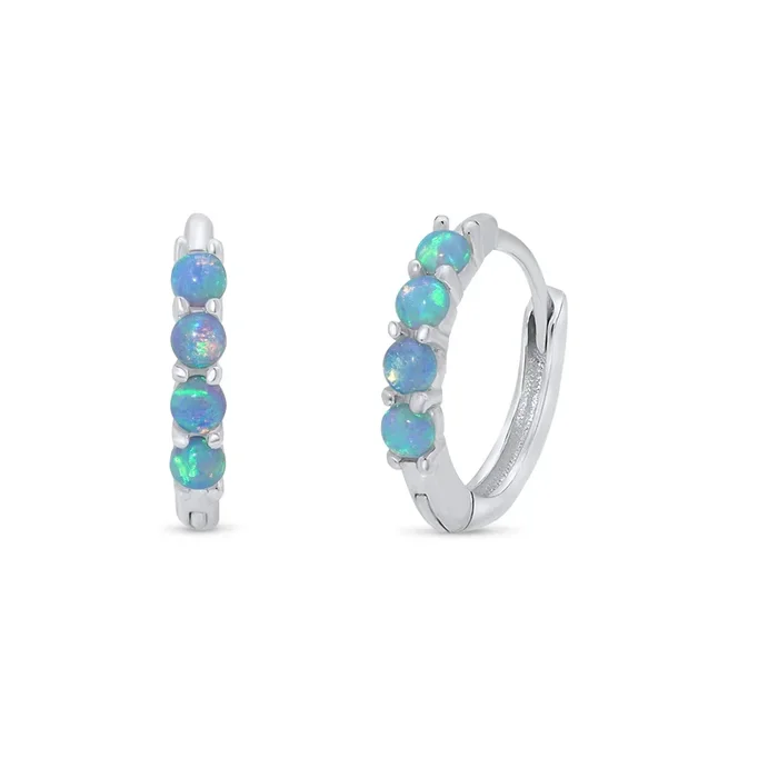 Sterling Silver Rhodium Plated Sythetic Blue Opal Hoop Earring – JTE00002