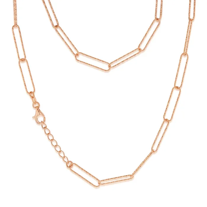 Sterling Silver Rose Gold Plated Textured Paperclip 41cm Chain
