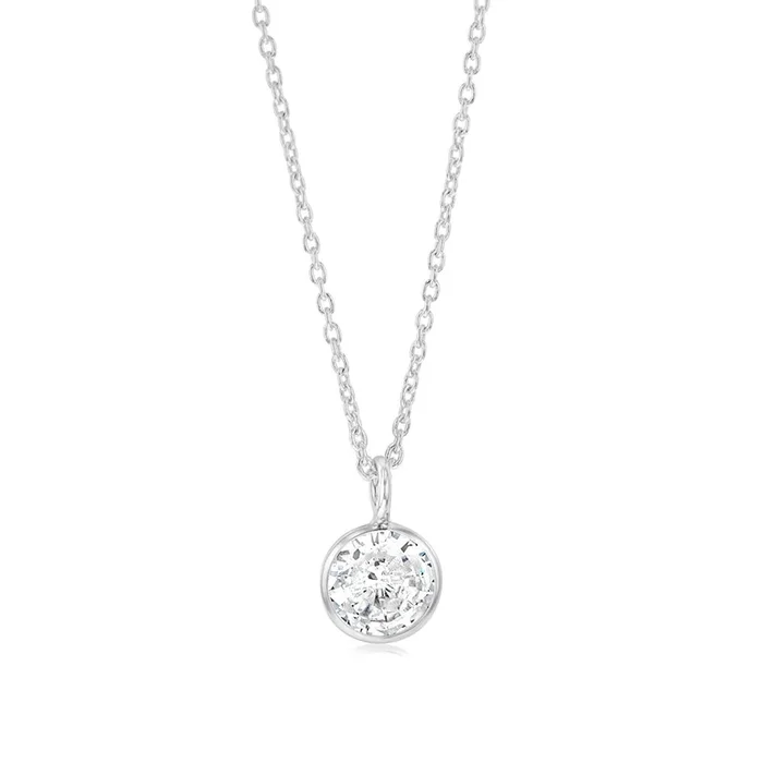 Sterling Silver Round Zirconia Pendant On Chain