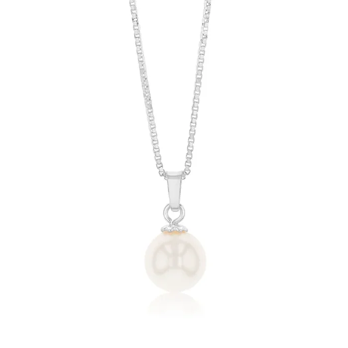 Sterling Silver Simulated Pearl Pendant On Chain
