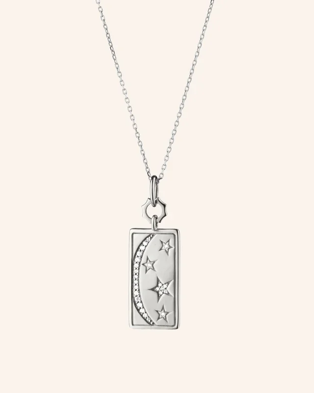 Sterling Silver Sun, Moon and Stars Anniversary Necklace With White Sapphires