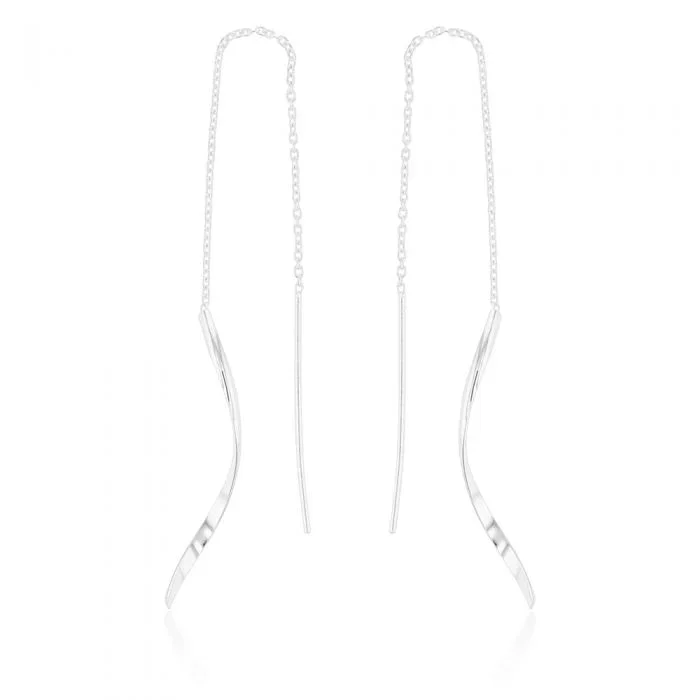 Sterling Silver Swirl Drop Threader Earrings
