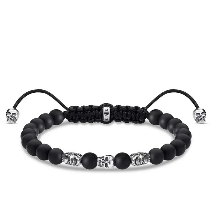Sterling Silver Thomas Sabo Black Obsidian Adjustable Skull Bracelet
