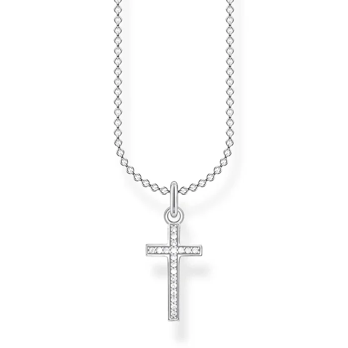 Sterling Silver Thomas Sabo Charm Club Corss Zirconia Pave Necklace 38-45cm