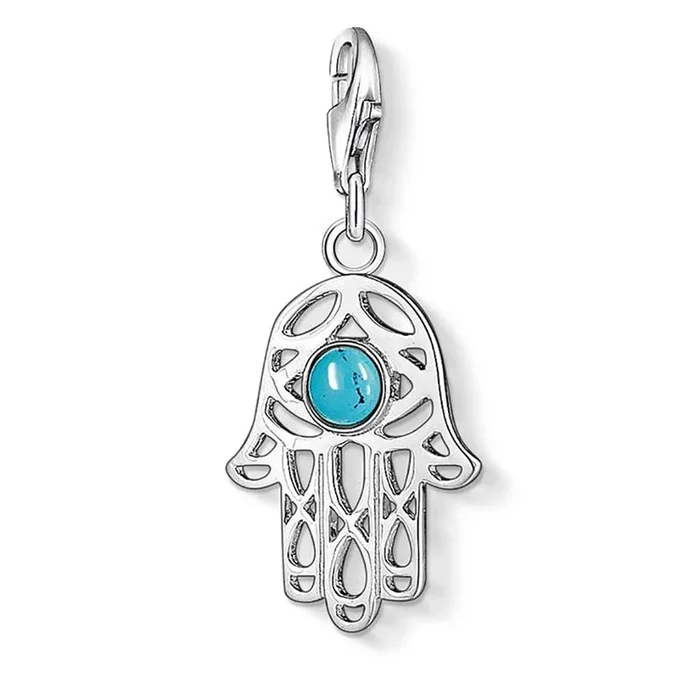 Sterling Silver Thomas Sabo Charm Club Hand of Fatima Turquoise