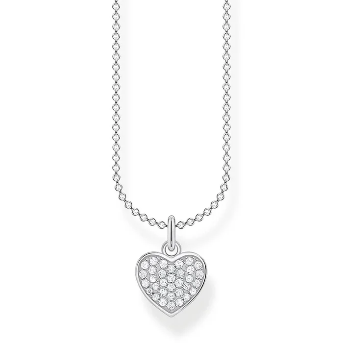 Sterling Silver Thomas Sabo Charm Club Heart Zirconia Pave Necklace 38-45cm