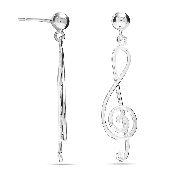 Sterling Silver Treble Cleff Drop Earrings