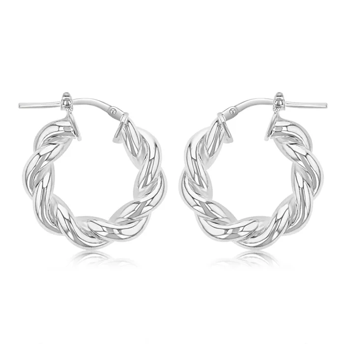Sterling Silver Twisted Fancy 12mm Hoop Earrings