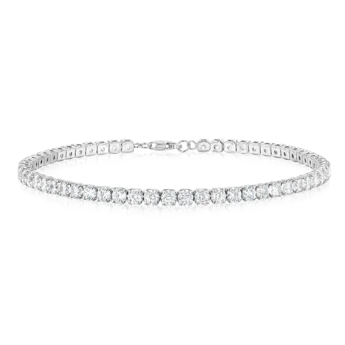 Sterling Silver White Cubic Zirconia Tennis 19cm Bracelet