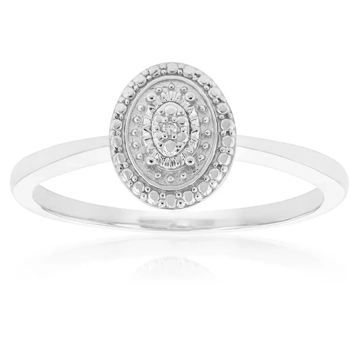 Sterling Silver With Diamond Oval Shape Ring