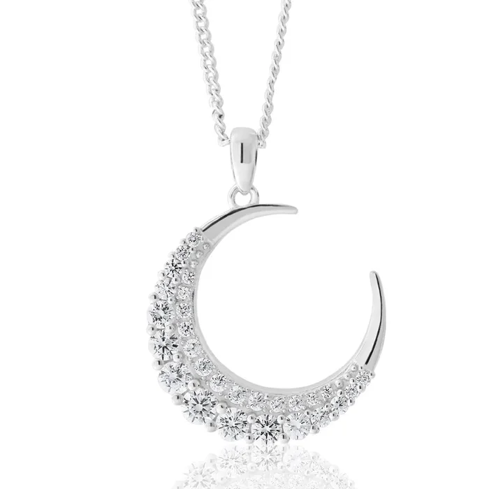 Sterling Silver Zirconia Crescent Moon Pendant