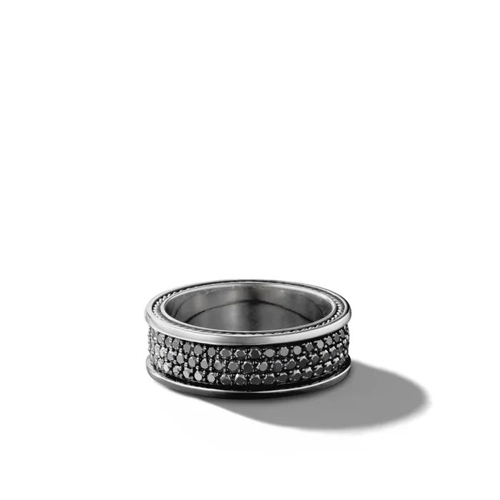 Streamline® Three Row Band Ring in Sterling Silver with Black Diamonds, 8.5mm