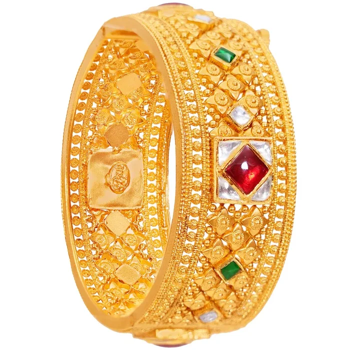 Subtle Antique Openable Kara With Kundan & Gemstones in 22K Gold