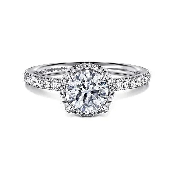 Suede – 14K White Gold Round Hidden Halo Diamond Engagement Ring (Setting Only)
